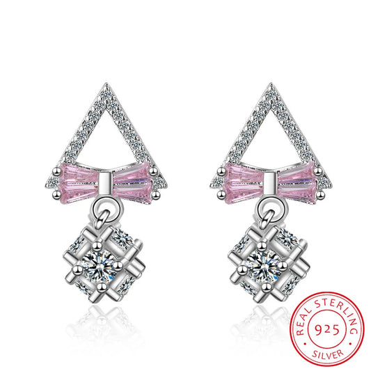 Charming 925 Sterling Silver Ultra-flash Zirconia Geometric Triangle Bowknot Earrings For Women Gift oorbellen S-E815