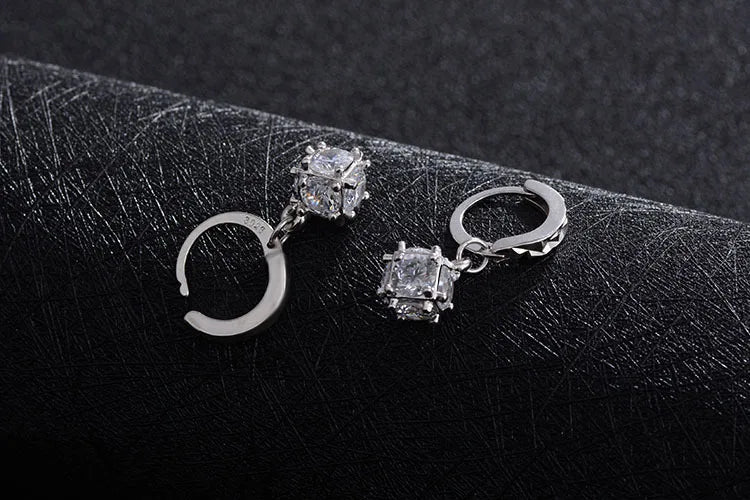 925 stamp silver color Earrings Cubic Square Cube Candy Zircon Ball Drop Earrings Brincos Valentine's Day Present S-e19