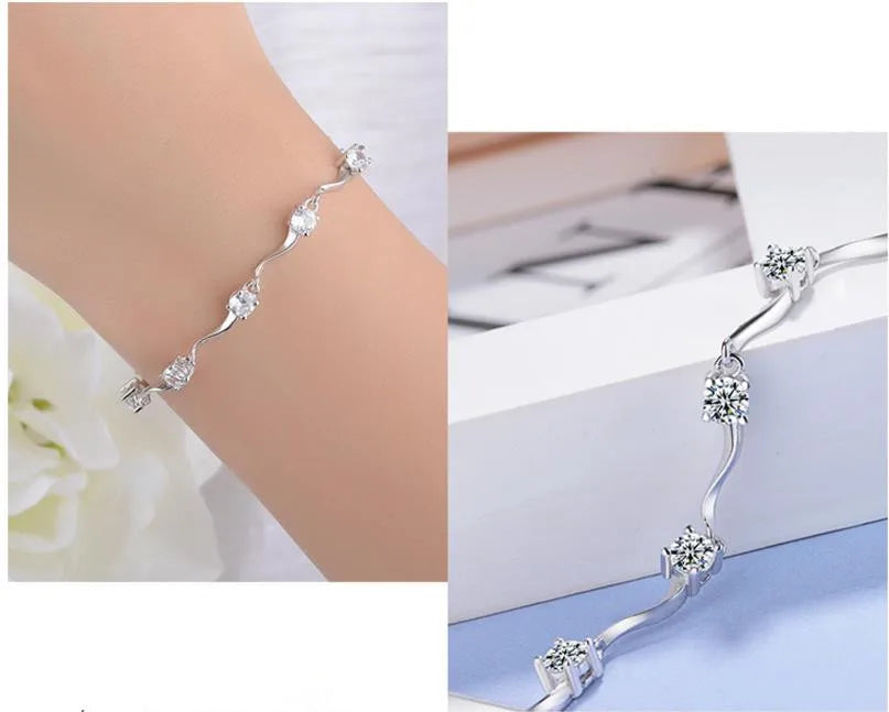 Hot Sale Women 925 Sterling Silver Bracelets Jewelry Charm Female Crystal Stones Lady Lovers Christmas Gift Bijou