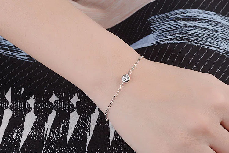 925 Sterling Silver Women Bracelets Round Shape Aaa Cubic Zirconia Fashion Bracelet Jewelry Female Gift Sb26