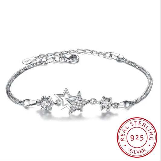 Hot Fashion 925 Sterling Silver Bracelets & Bangles Zirconia Crystal Star Peach Blossom Flower Pulseira Feminina S-b30