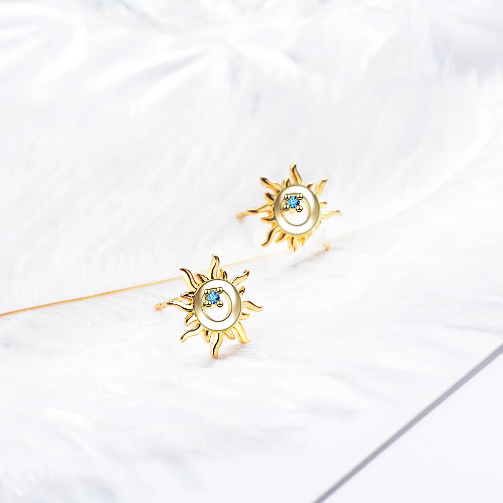 2019 100% 925 Real Sterling Silver Fashion Tiny Cute Sun Flower Stud Earrings Fine Jewelry Girls Kids Lady Gift
