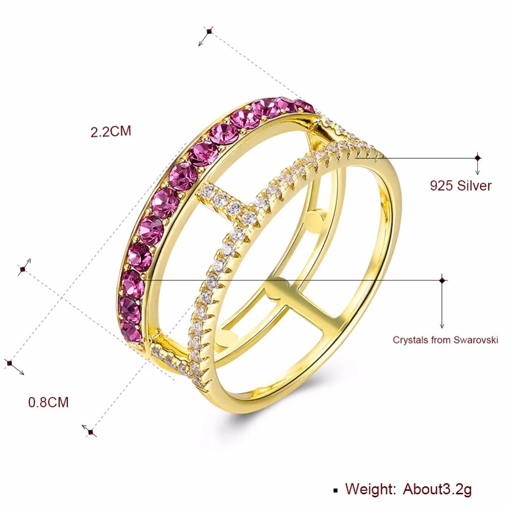 Lekani Crystal & Rhinestone Square Design Finger Ring Double Color For Classic Women Embellished With Crystals