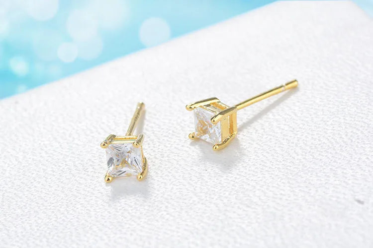 925 Sterling Sliver Tiny Zirconia Stud Earrings Women Dainty Square Small Stud Earrings Cute Mini Minimalist Earrings Girls