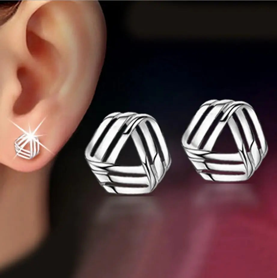 Wholesale Fashion Jewelry Lovely Flow Rhyme Geometric No Allergy Real 925 silver needle Stud Earrings Ys58
