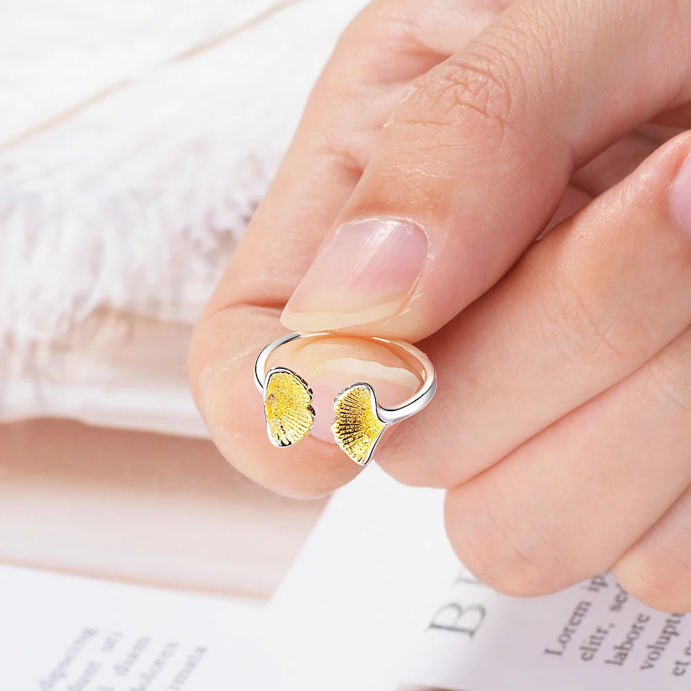 100% 925 Sterling Silver Snail Ginkgo Leaves Open Rings For Women Chinese National Style Lady Creative Jewelry