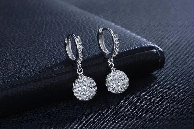 925 stamp silver color Rhinestone Ball Design Long Drop Earrings For Women Jewelry Birthday Gift 2019 New Hot Sale Wholesale