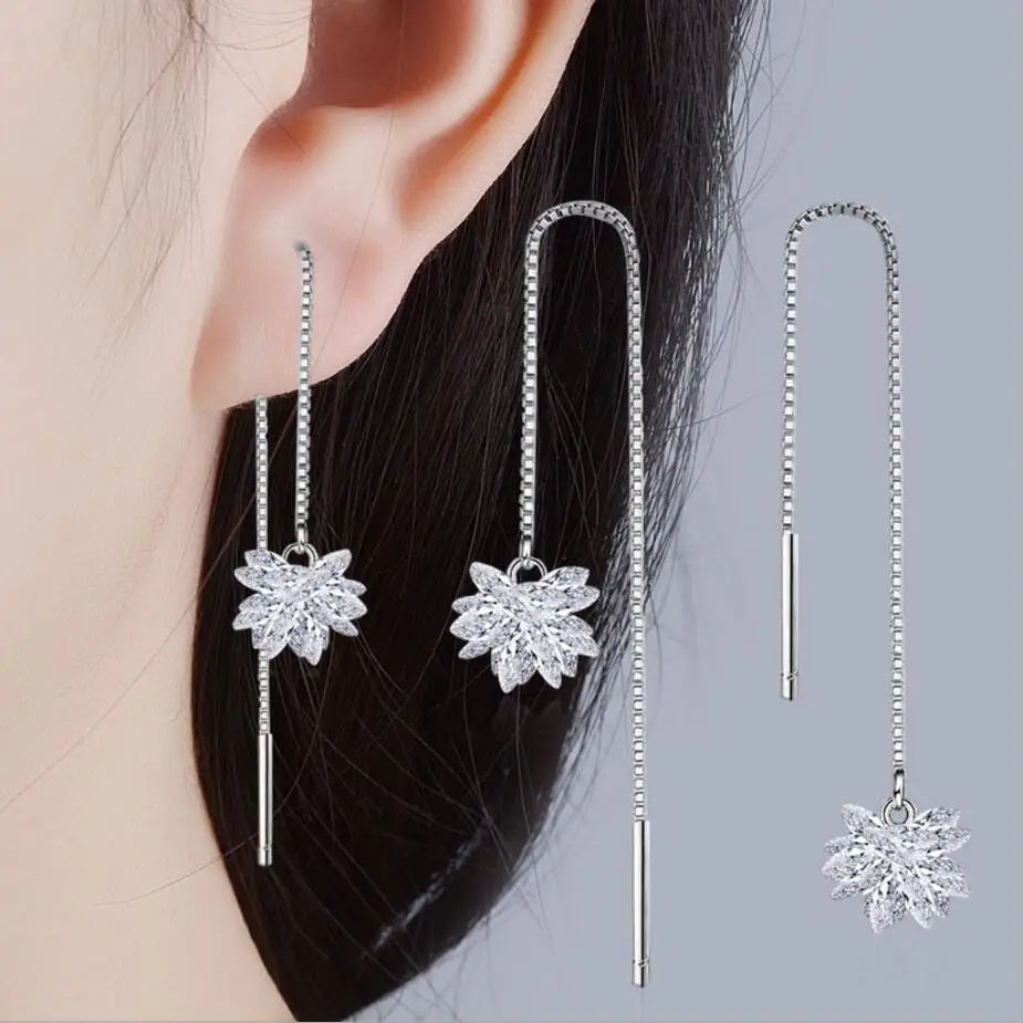 2019 New Arrival Ice Snow Flower Design 925 stamp silver color Ladies Drop Snowflake Earrings Jewelry Birthday Gift Wholesale