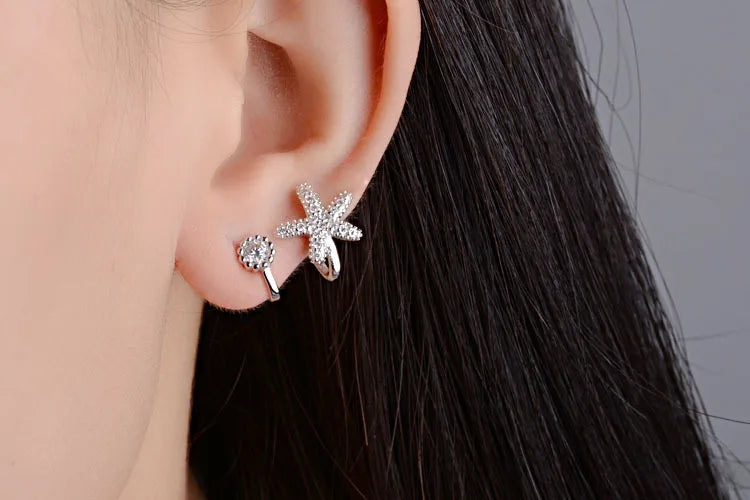 1pcs Fashion Women 925 Sterling Silver Star Ear Cuff Micro Pave Cz Zirconia No Hole Small Sized Girl Clip Earring Cuff Korean