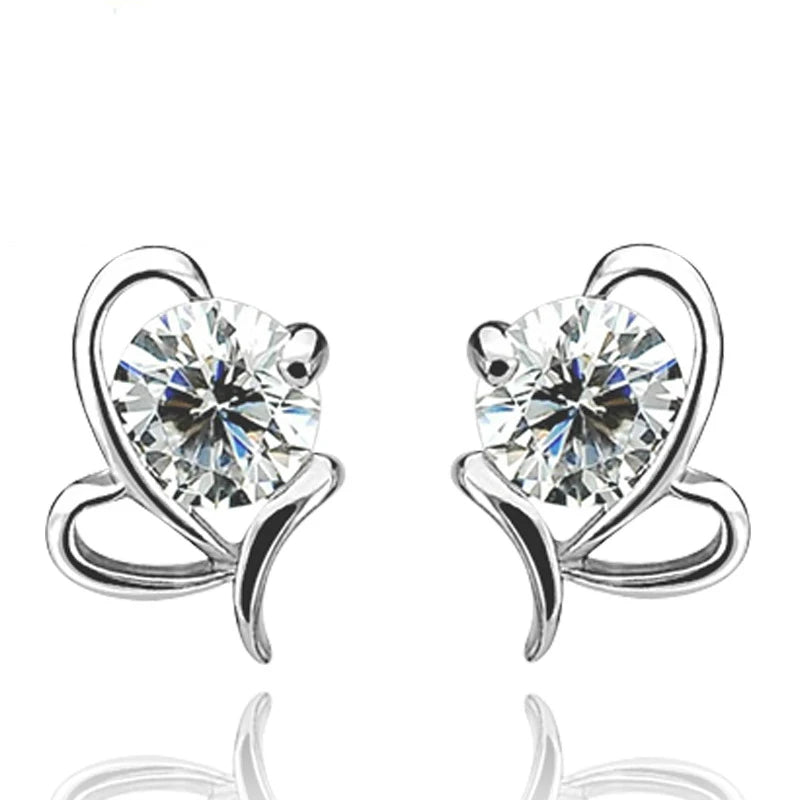 925 Sterling Silver Jewelry Shiny White/purple Zirconia Beating Heart Smart Crystal Stud Earrings Pendientes Oorbellen