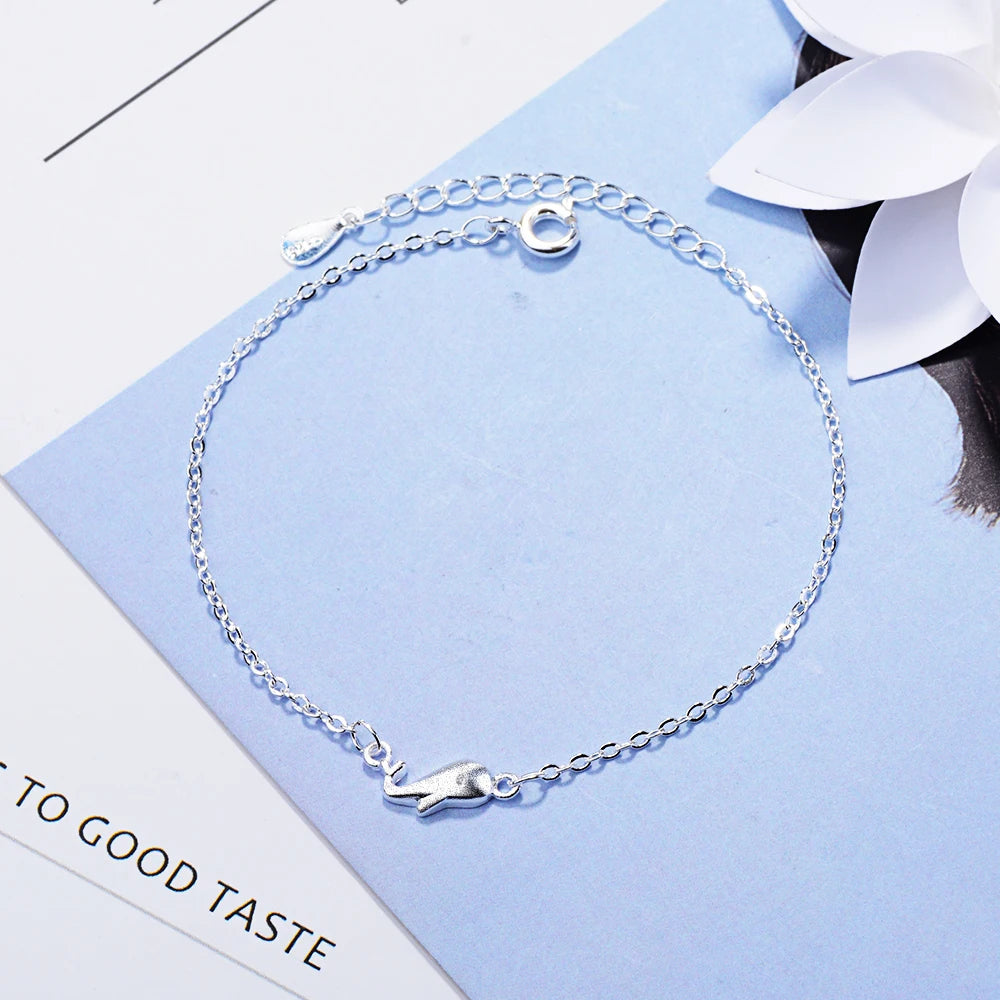 Hot Sell 925 Sterling Silver Small Dolphin Chain Bracelet Animal Adjustable Charm Bracelets & Bangle For Women Girl Kids Gifts