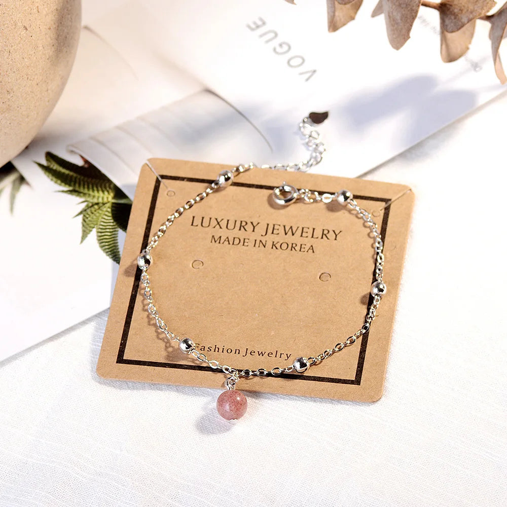 Simple Fashion Natural Strawberry Crystal Bracelet For Women Girl Gift Hot Sale 925 Sterling Silver Jewelry S-b176