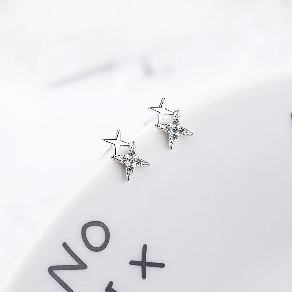 100% 925 silver needle Sparkling Star Meteor Luminous Crystal Stud Earrings For Women Fashion Silver Jewelry Sce432