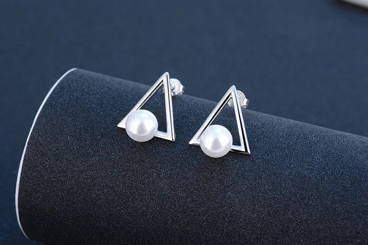 925 silver needle Elegant Triangle Pearl Stud Earrings For Women Sterling Silver Earrings Jewelry Ay119