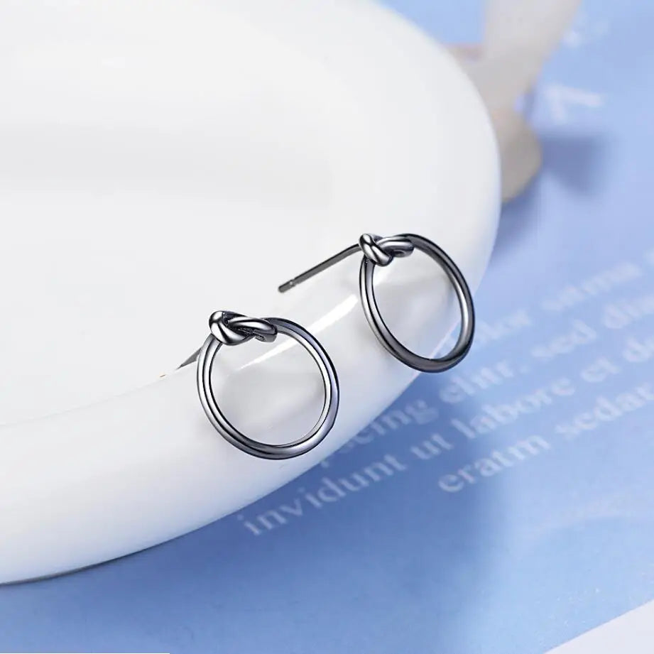 925 Sterling Silver Hollow Geometric Circle Knot Stud Earrings For Women Silver 925 Fine Jewelry Oorbellen Boucle D'oreille