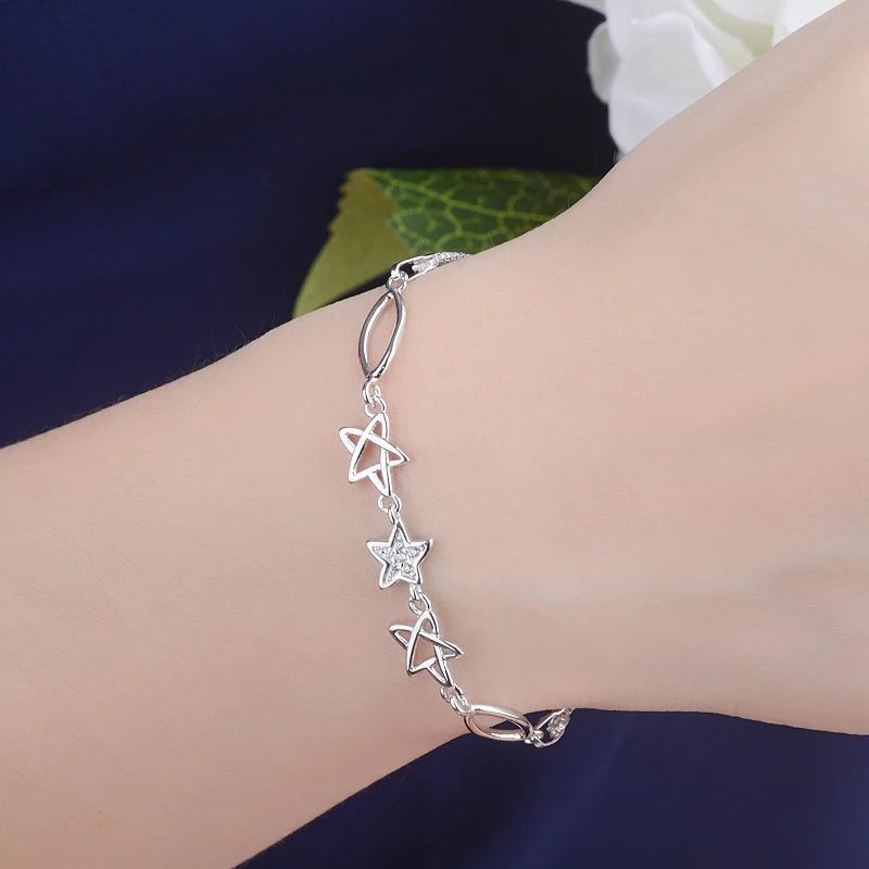 New Arrivals Real Pure 925 Sterling Silver Hexagram Magen David Star Bracelets For Women Pulsera De Plata Drop Shipping