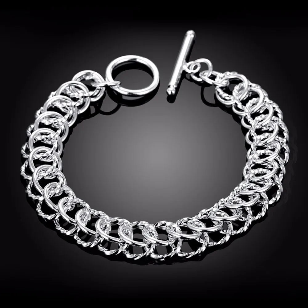 Lekani Men's Fine Jewelry 925 stamp silver color 11mm Centipede Chains 21cm Bracelet Bangle Male Joyas De Plata Free Shipping