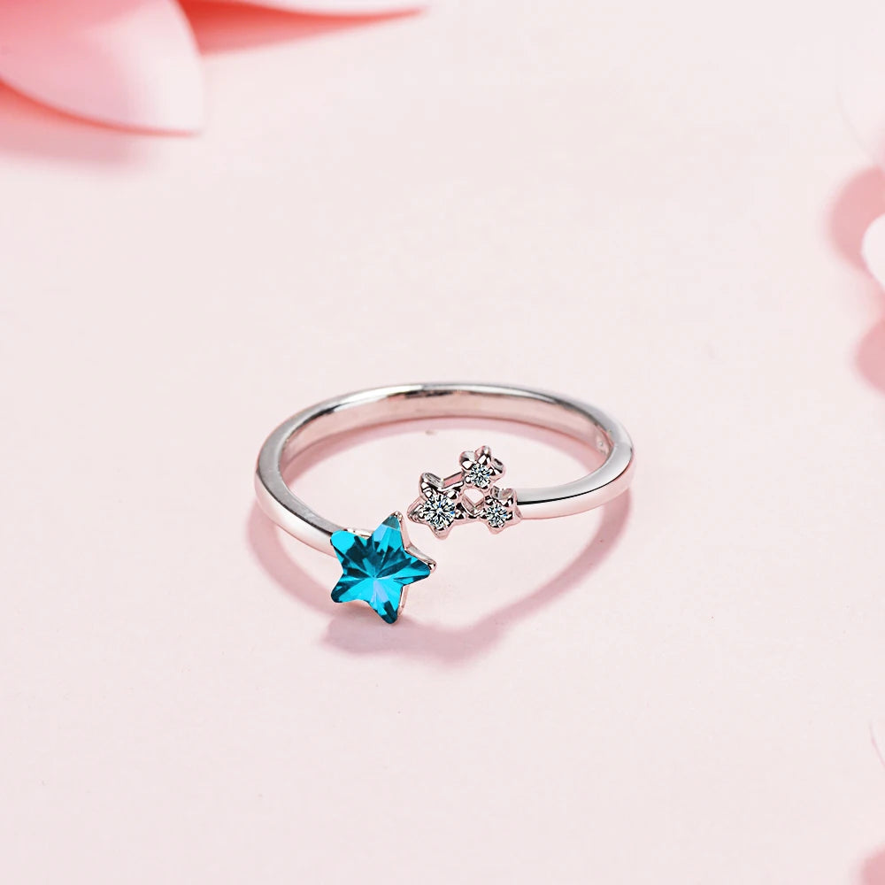 925 Sterling Silver Open Ring Blue Zirconia Jewelry Simple Women's Silver Jewelry Lucky Ring Romantic Wedding Jewelry