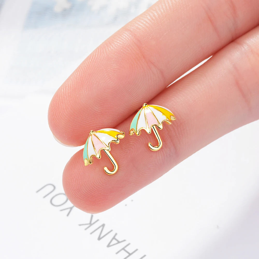 925 silver needle Colourful Small Umbrella Earrings Simple For Women Girls Gift Sterling Silver Fine Jewelry Bijoux