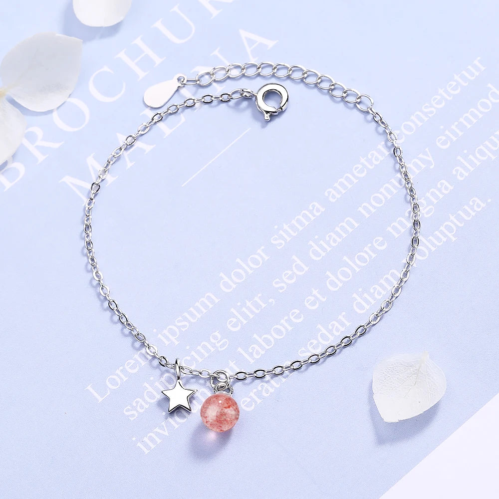 Hot Fashion 925 Sterling Silver Bracelets & Bangles Bead Strawberry Crystal Star Charm Bracelet Pulseira Feminina Fine Jewelry