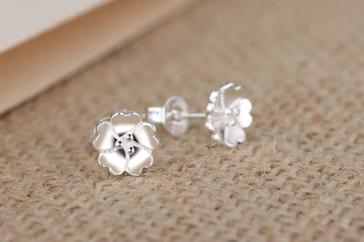 100% 925 Sterling Silver Fashion Cherry Blossoms Flower Crystal Ladies`cute Stud Earrings Women Jewelry Birthday Gift Cheap