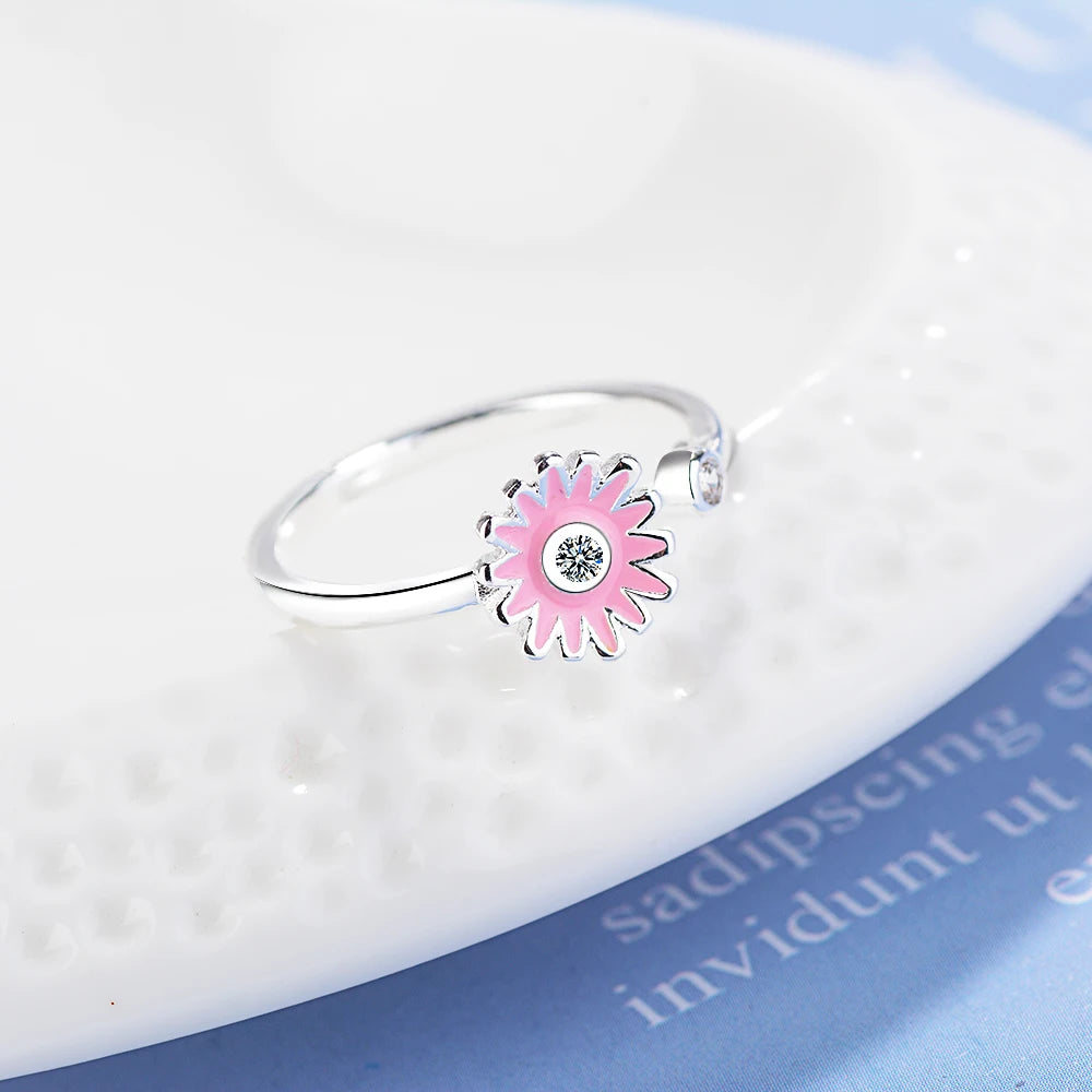 Wedding Rings Anillos 100% 925 Sterling Rings For Women Sunflower Design Vintage Thai Jewelry Open Ring For Lover Best Gift