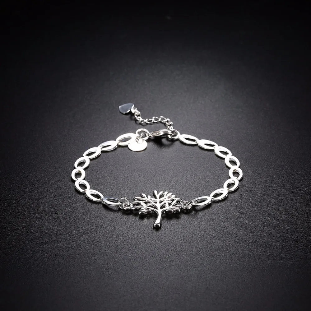 Fashion Tree Of Life Charm Bracelet For Women Simple Tree Men 925 stamp silver color Bracelets Bangles Party Gift Pulseras