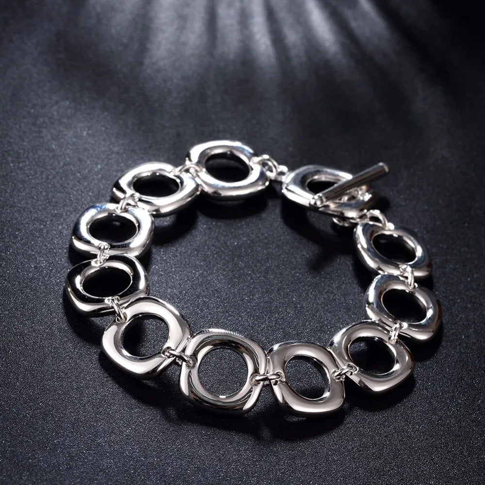 925 stamp silver color Bracelet Cuff For Women Wholesale Sterling Silver Fine Jewelry Square Chunky Chain Bracelet Mujer