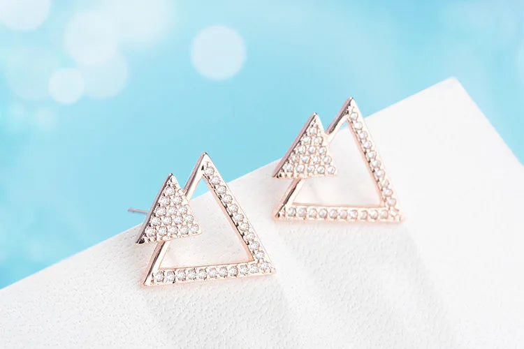 Romantic Real 925 Sterling Silver Triangle Stud Earrings Trendy Minimalist For Charm Women Jewelry Accessories Fashion