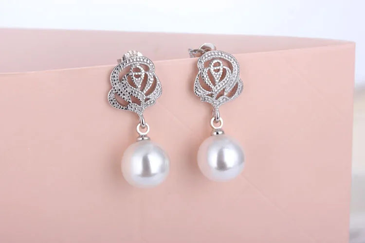 Real Freshwater Pearl Earrings For Women 925 silver needle Pearl Carving Roses Flower Earrings Fine Jewelry Brincos