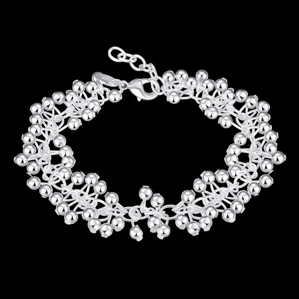 Woman's Fine Jewelry 925 stamp silver color Bracelets Women Smooth Grapes Beads Bracelet Bangles Bracciali Bileklik Pulseras