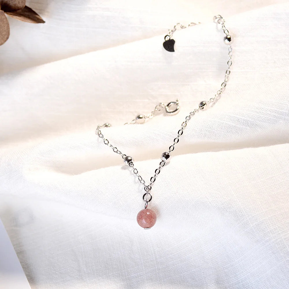 Simple Fashion Natural Strawberry Crystal Bracelet For Women Girl Gift Hot Sale 925 Sterling Silver Jewelry S-b176