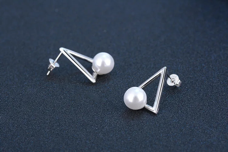 925 silver needle Elegant Triangle Pearl Stud Earrings For Women Sterling Silver Earrings Jewelry Ay119