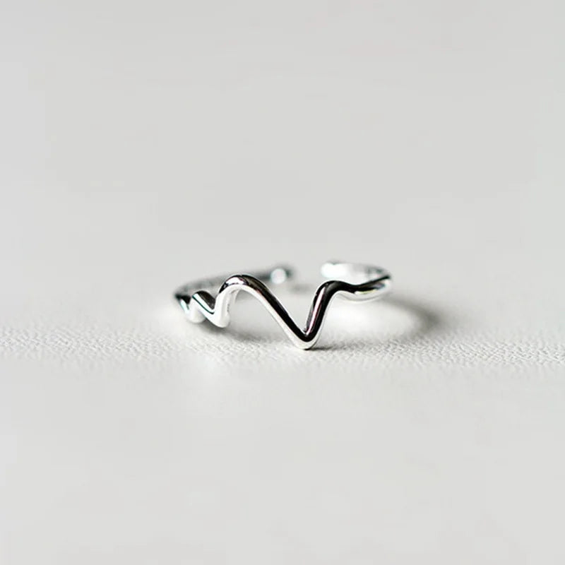 New Arrivals 925 Sterling Silver Heart Beat Rings For Women Adjustable Size Ring Fashion Sterling-silver-jewelry