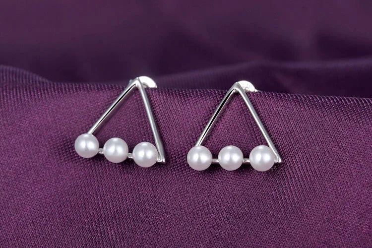 925 silver needle Pearl Earrings Simple Triangle Stud Earrings For Women Fine Jewelry Wholesale