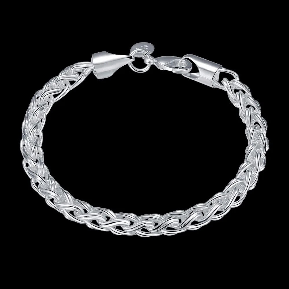 Men's Fine Jewelry 6mm Chains 8'' Bracelet Bangle 925 stamp silver color Twisted Rope Chain Link Bracelets Bileklik Pulseras