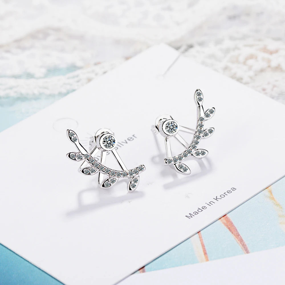 925 silver needle Sparkling Leaves Stud Earrings Clear Cz Women For Women Engagement Fine Jewelry Girls Gift