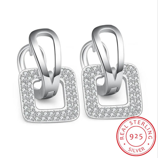 Upscale 925 Sterling Silver Earrings Mosaic Cz Zirconia Square Stud Earrings For Women Oorbellen Pendientes S-e367