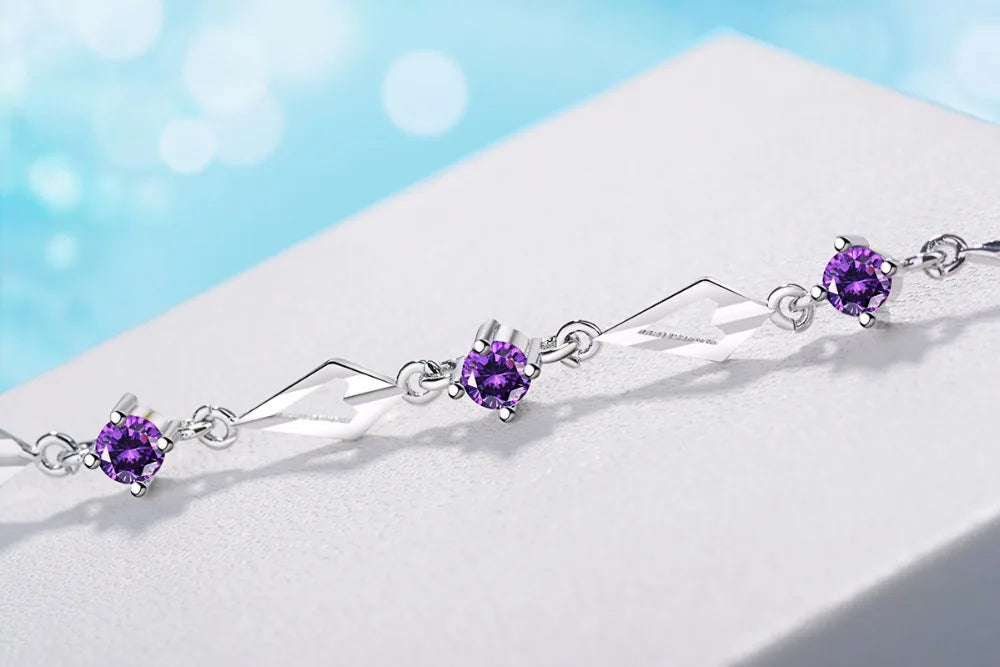 Real 925 Sterling Silver White/purple Zirconia Chain Bracelet Minimalist Fine Jewelry For Women Birthday Party Accessories Gift