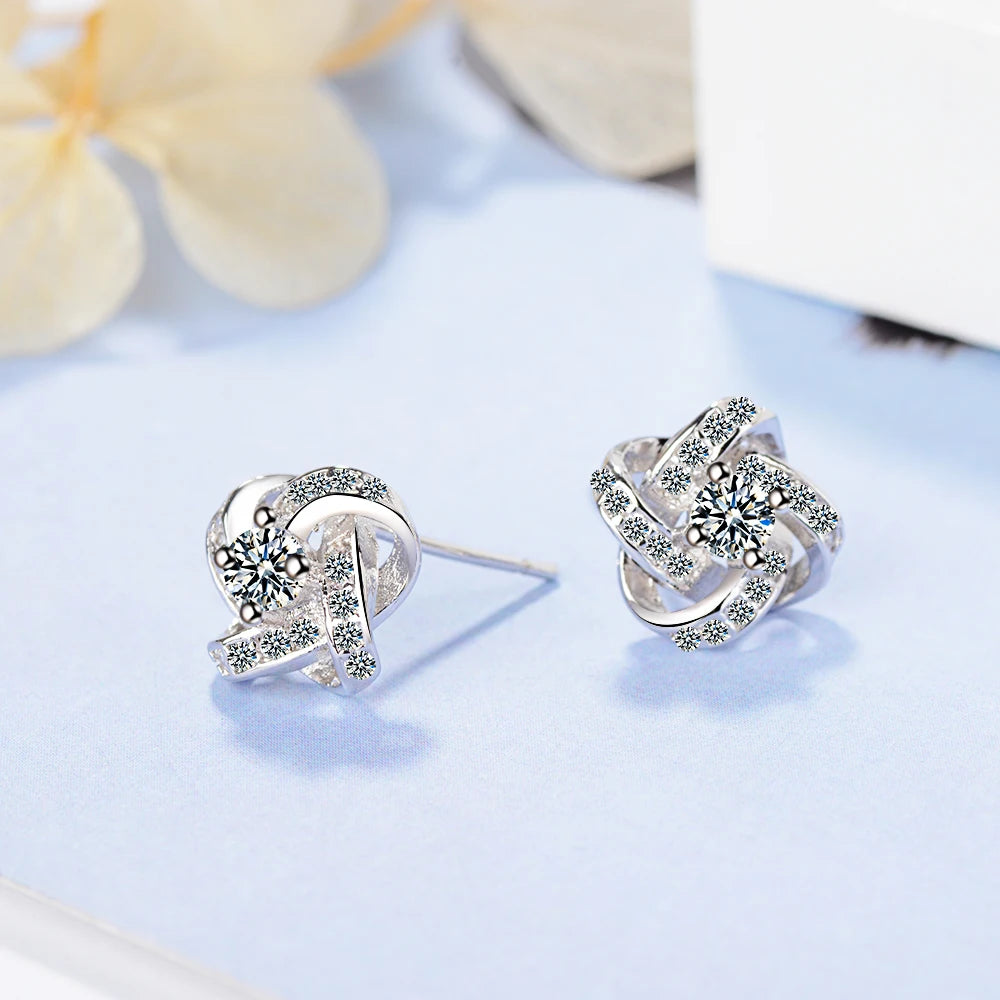 925 Sterling Silver Flower Clover Stud Earrings Wedding Elegant Cubic Zirconia Stone Earrings For Women Fine Jewelry