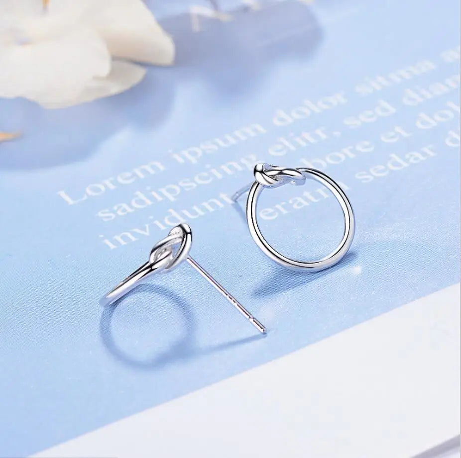 925 Sterling Silver Hollow Geometric Circle Knot Stud Earrings For Women Silver 925 Fine Jewelry Oorbellen Boucle D'oreille