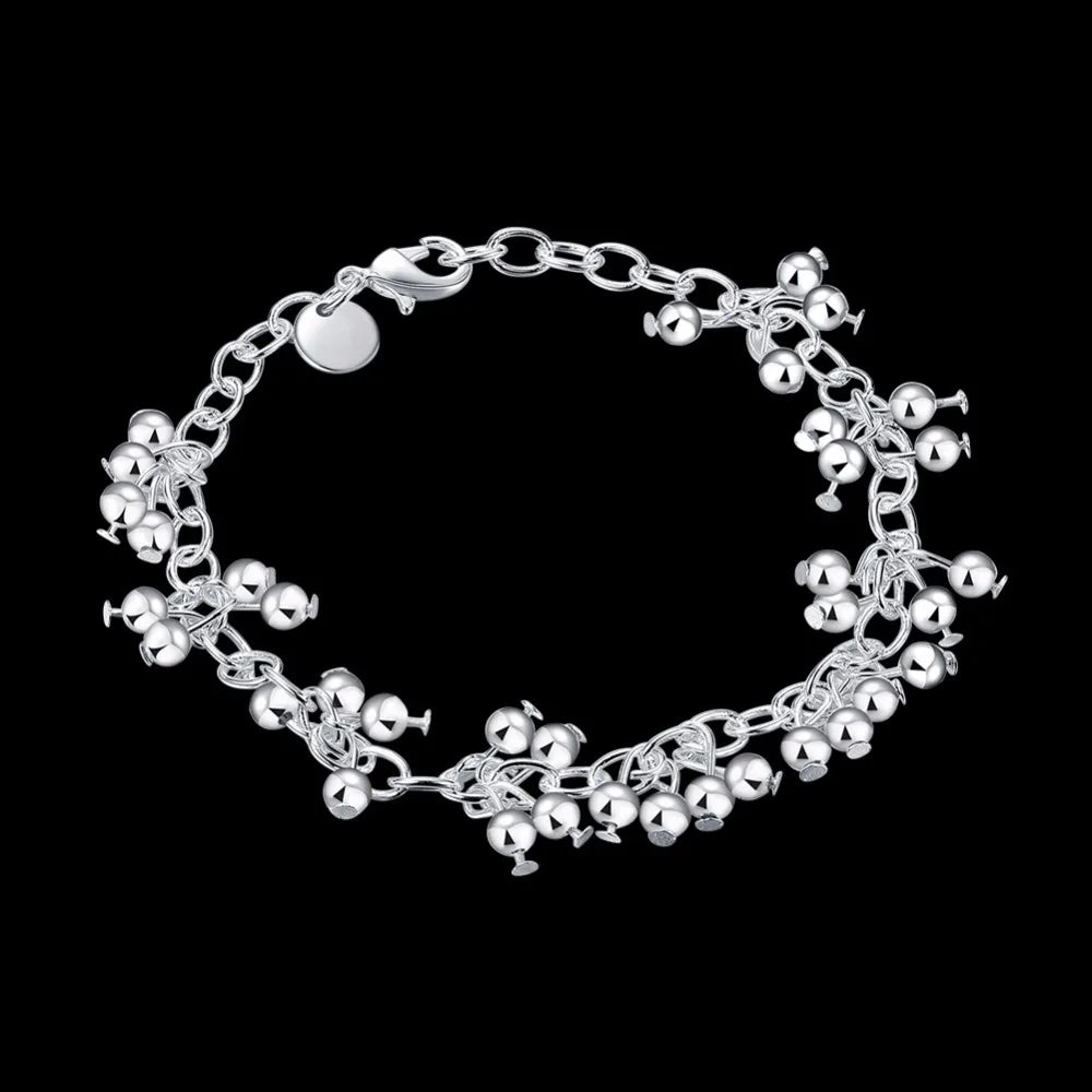 Lekani  New Arrival 925 stamp silver color Bracelet Wedding Fine Jewelry Accessories Silver Light Grape Ball Bracelets Bangle