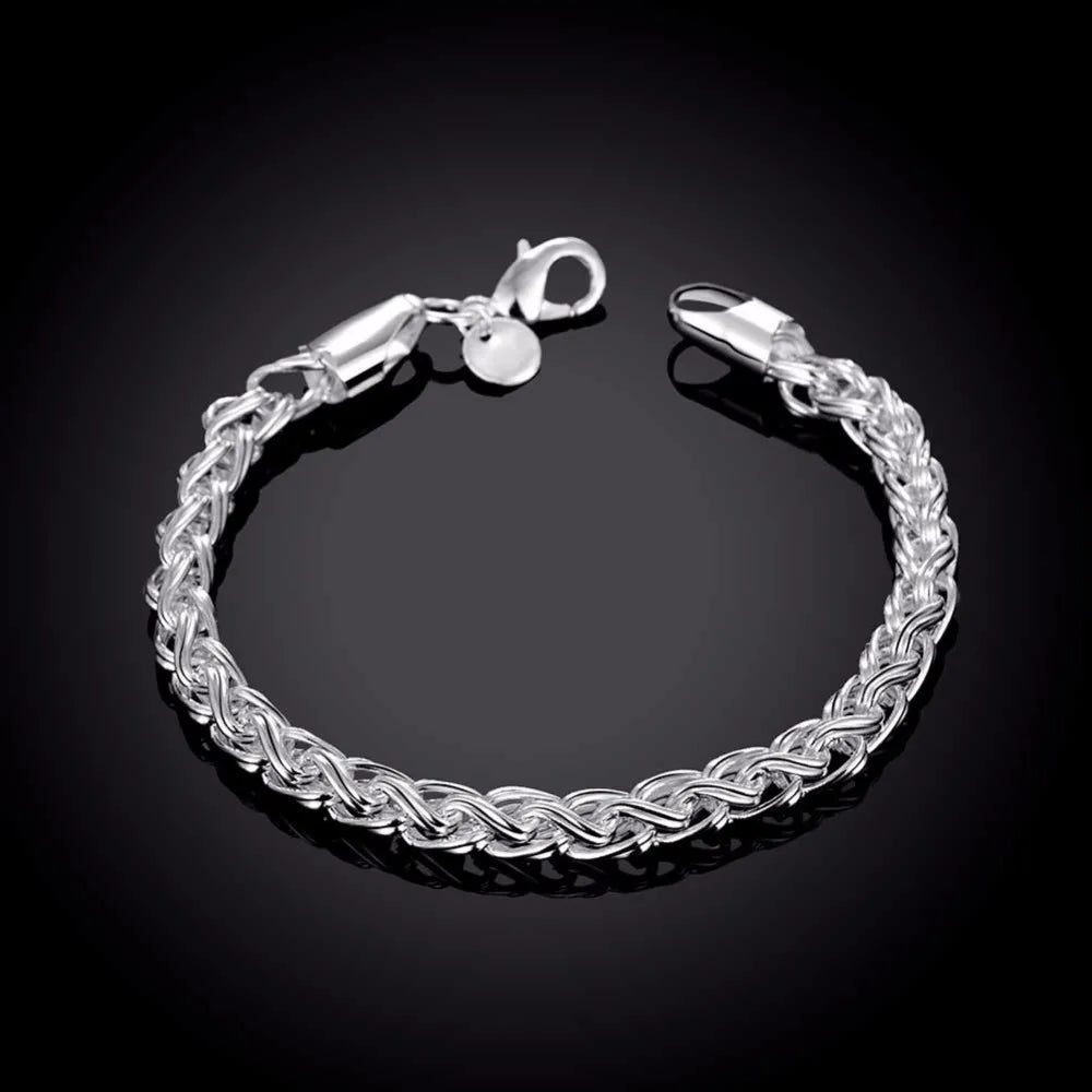 Men's Fine Jewelry 6mm Chains 8'' Bracelet Bangle 925 stamp silver color Twisted Rope Chain Link Bracelets Bileklik Pulseras