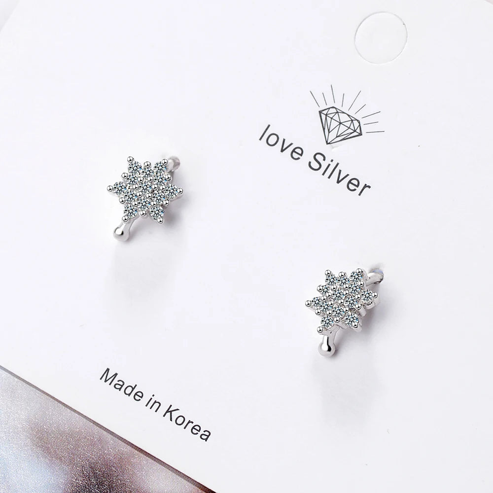 Real 925 Silver New Design Beautiful Flower Ear Cuff Earring Women Cubic Zirconia No Pierced Ear Cuff Clip Earring Delicate Cute