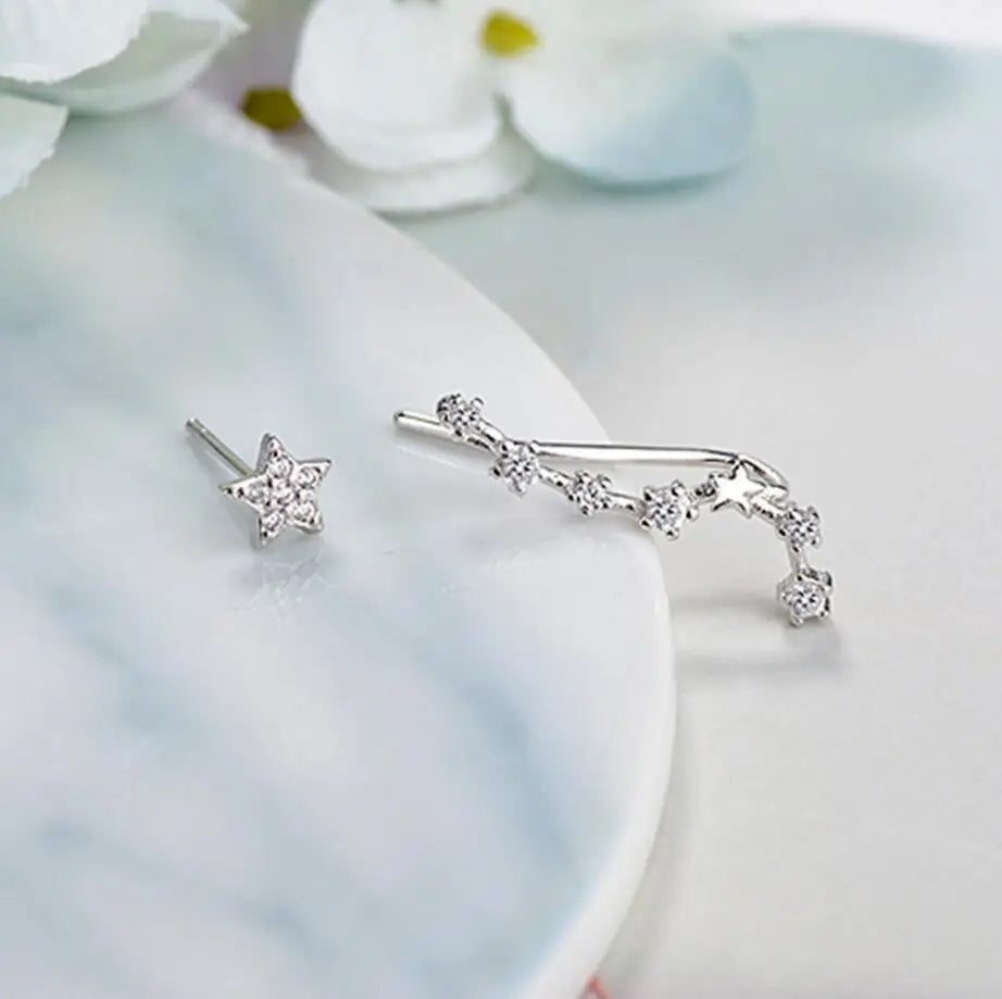 925 silver needle Constellation Stud Earrings Sparkly Zirconia Real Silver Star Earring Big Dipper Ear Climber Sweep