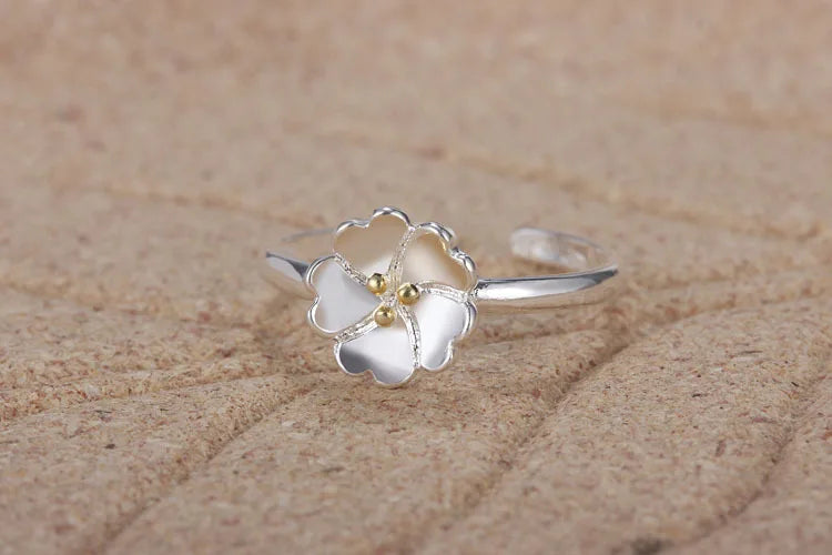 Free Shipping Fine Jewelry Real 925 Sterling Silver Ring Sakura Adjustable Flower Ring For Women Gift Jewelry 1pcs Wholesale