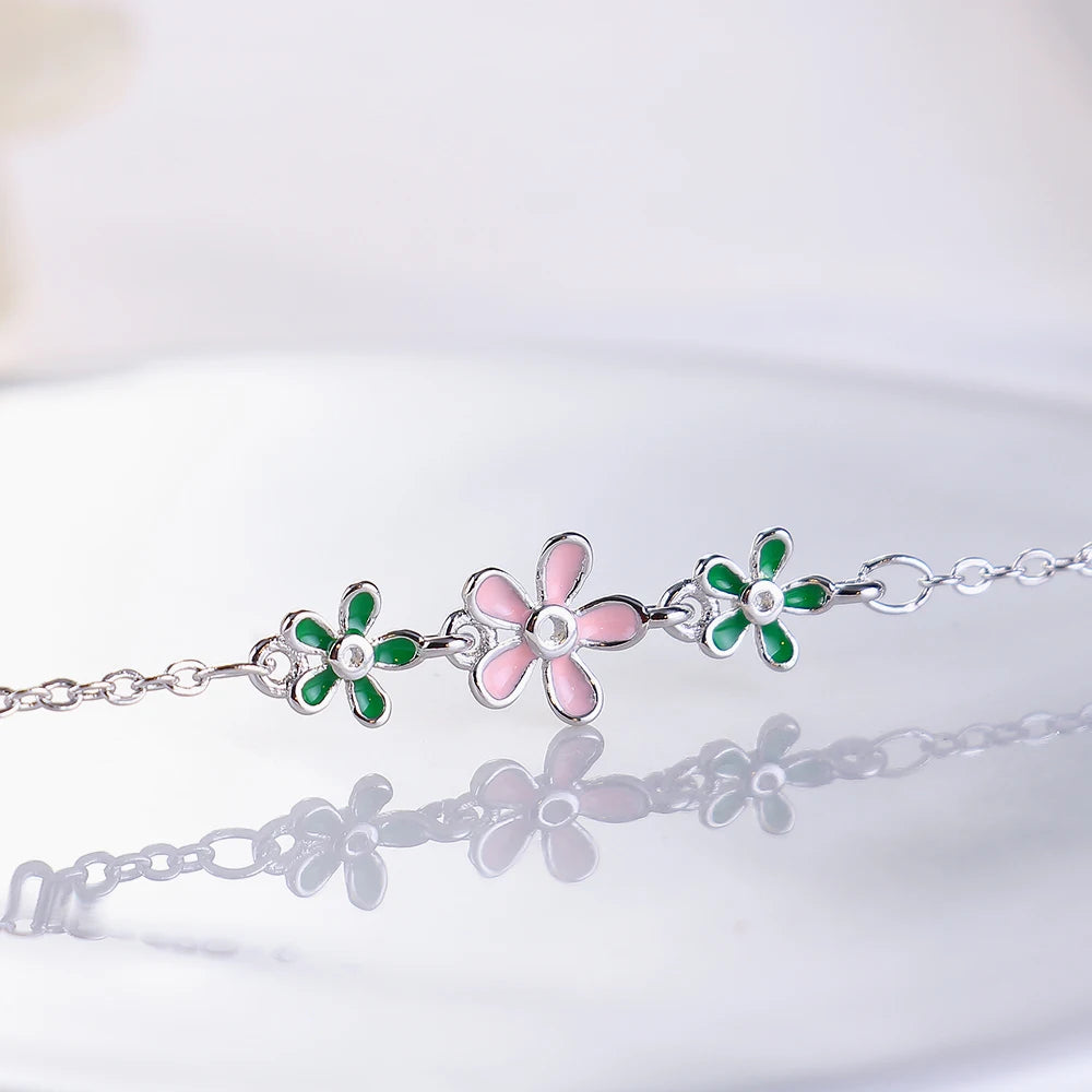 New Fashion 925 Sterling Silver Drop Glaze Leaves Flower Daisies Bracelets For Women Pulseira Silver 925 Jewelry S-b206