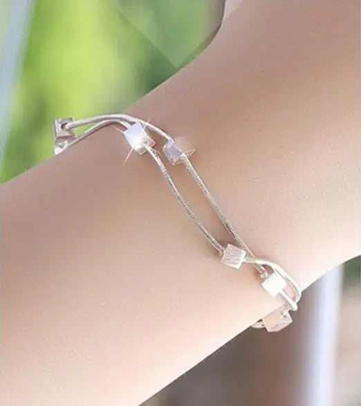 925 Sterling Silver Bracelet Square Box Star Double Chain Adjustable Bracelet Anklet For Women Pulseira S-b167