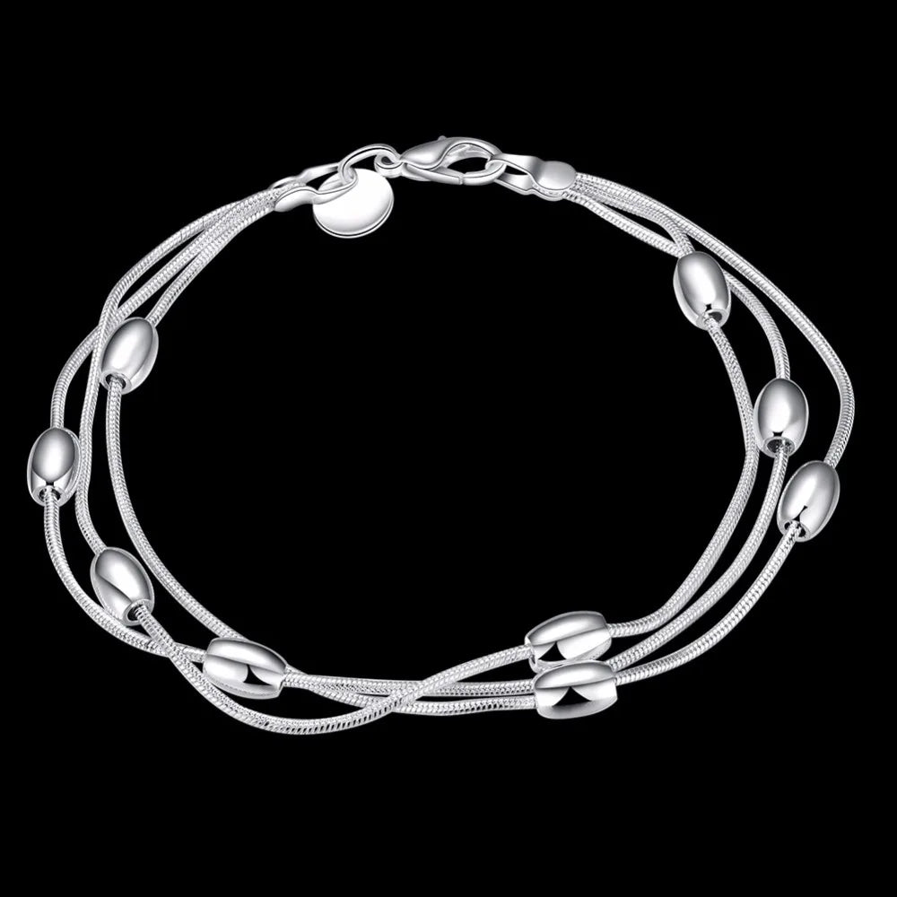 Lekani Three Lines Beads Charm Bracelet 925 stamp silver color Fine Jewelry Gloss Bracelet Ball Bileklik Joyas De Plata