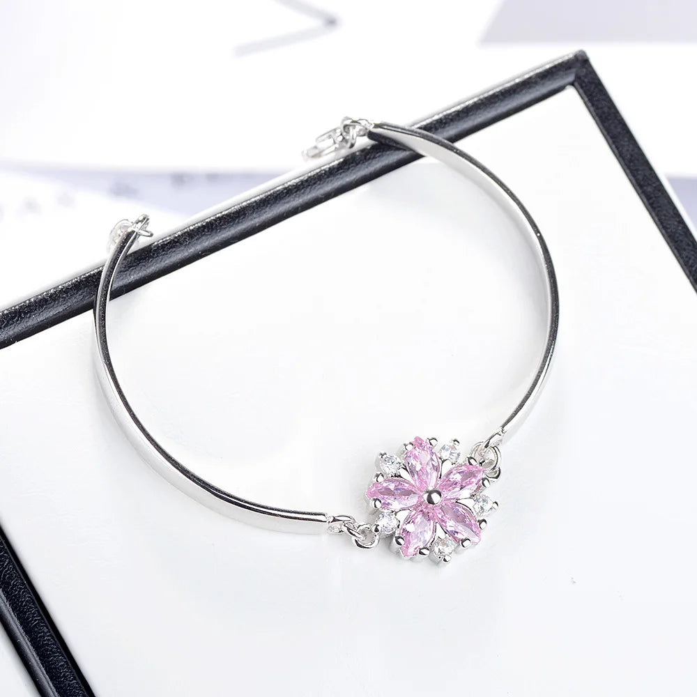 Fashion Exquisite 925 Sterling Silver Jewelry Personality Sakura Cherry Blossoms Flower Female Gift Beautiful Bracelets Sb101